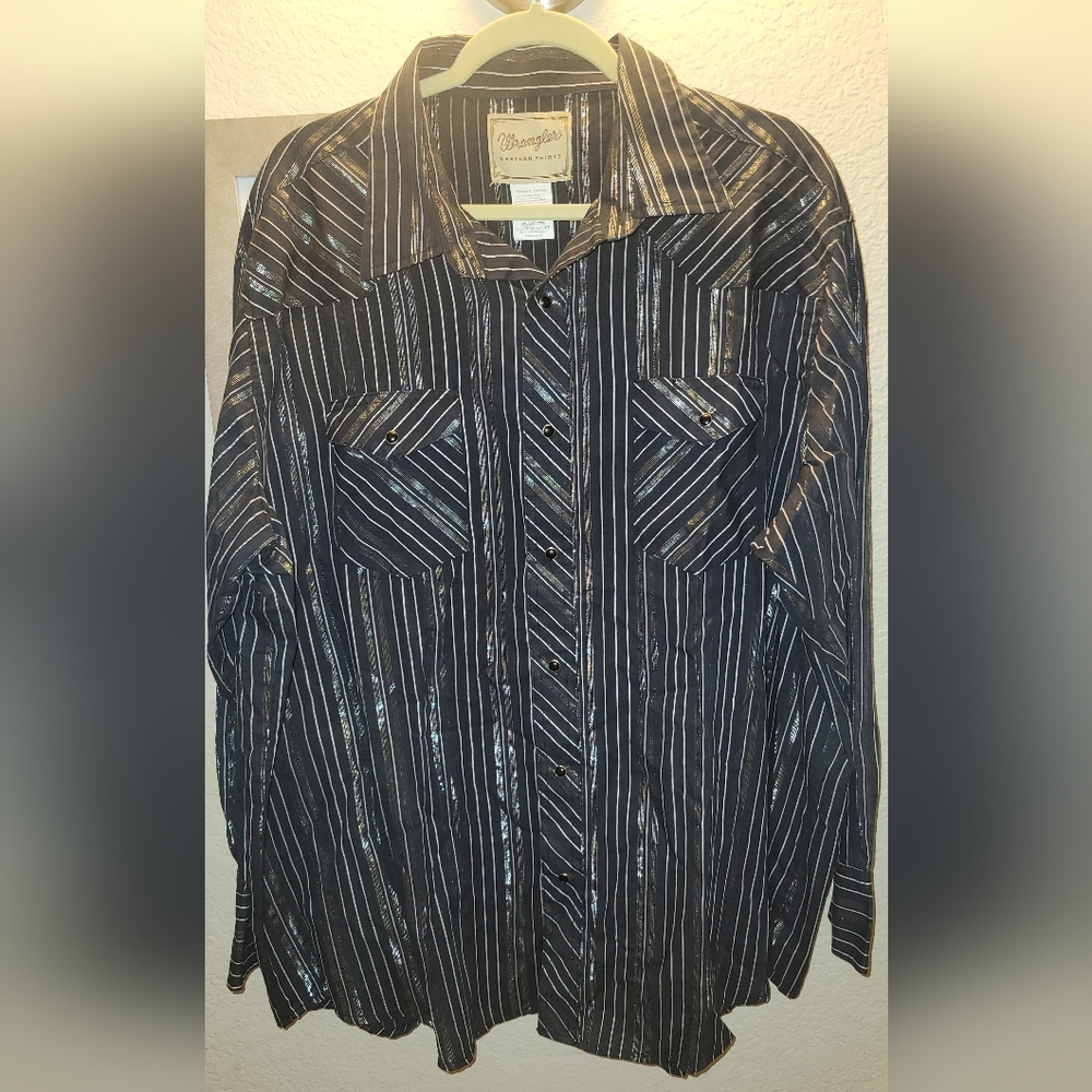 Lot Of 2 Wrangler Stripe Pearl Snap Western Style Long Sleeve Shirt Men's Sz 2XL
